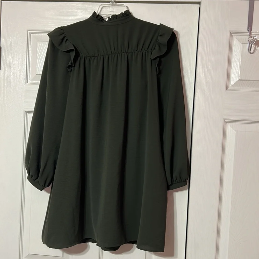 ZARA Women’s Olive Green Ruffle High  Neck Mini Dress Size M - Picture 6 of 7